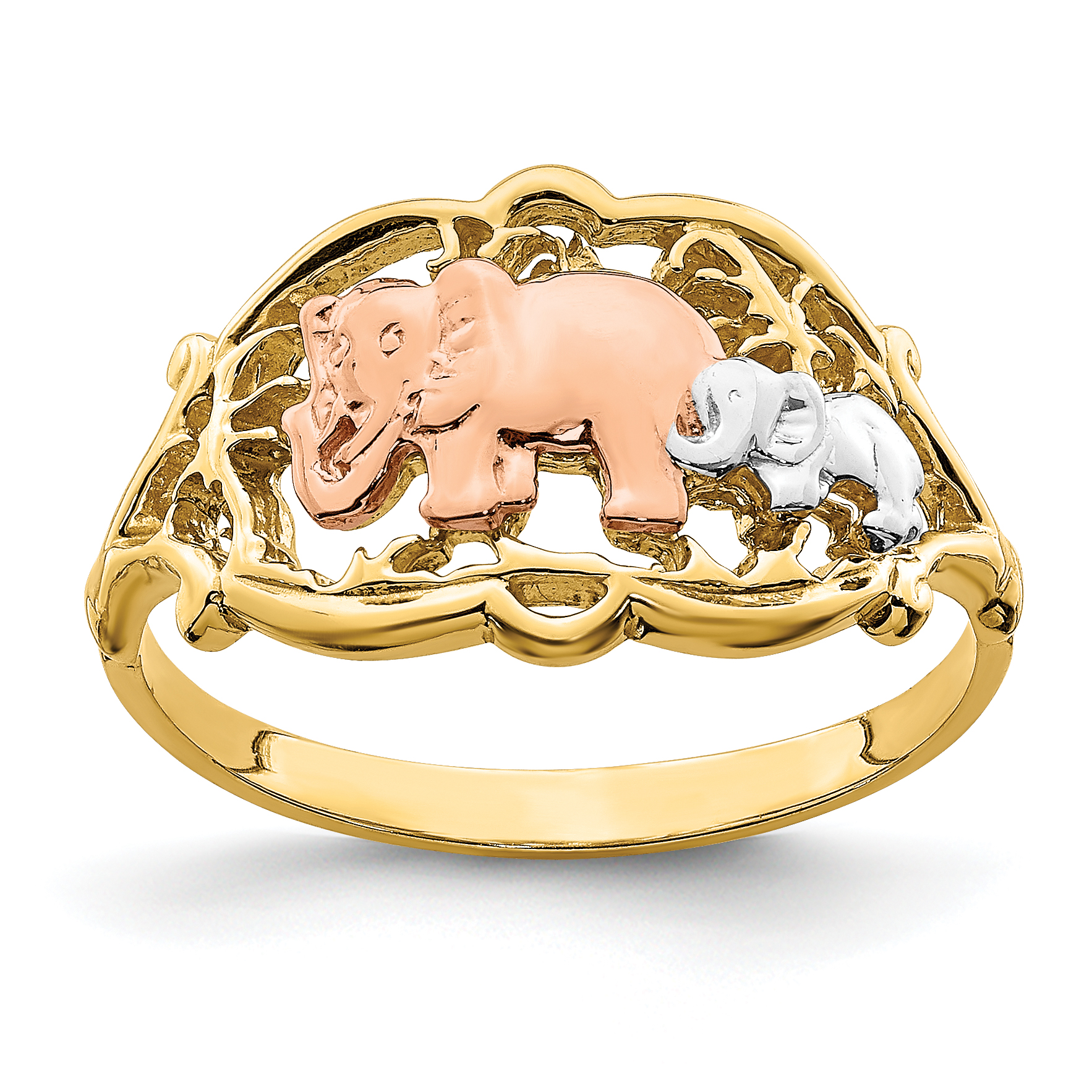 14k Two-Tone w/ White RH Two Elephants Ring (R924)