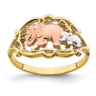 14k Two-Tone with White Rhodium Two Elephants Ring