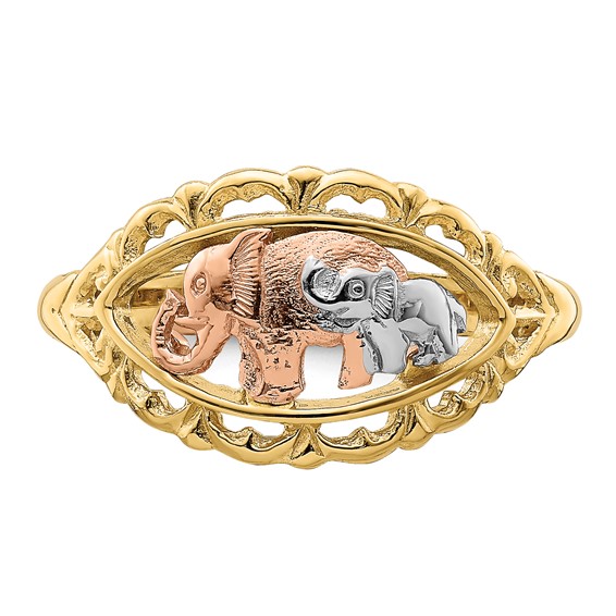 14k Two-tone with White Rhodium Two Elephants Ring
