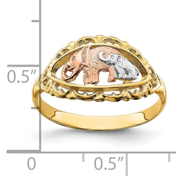 14k Two-tone with White Rhodium Two Elephants Ring