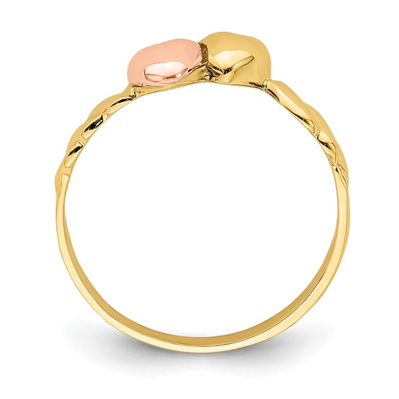 14k Two-Tone Two Hearts Ridged Ring