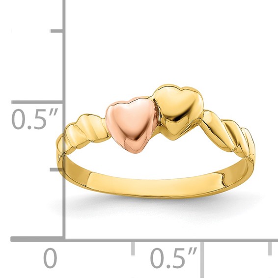 14k Two-Tone Two Hearts Ridged Ring