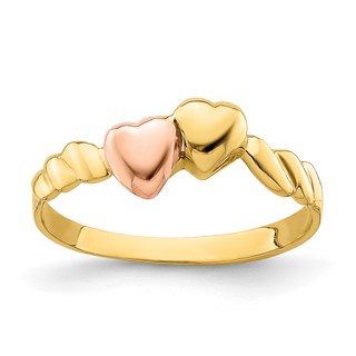 14k Two-Tone Two Hearts Ridged Ring