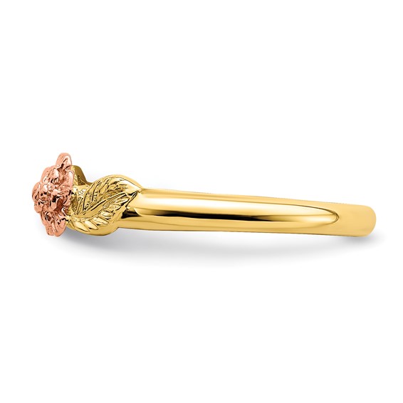 14k Two-tone Diamond-cut Leaves with Flower Ring