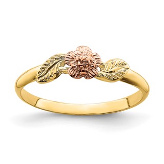 14k Two-tone Diamond-cut Leaves with Flower Ring
