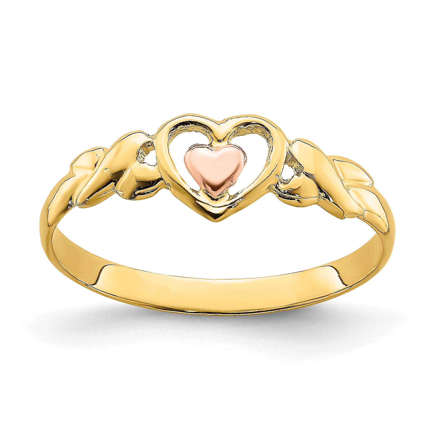 14k Two-Tone Polished Hearts Ring (R936)
