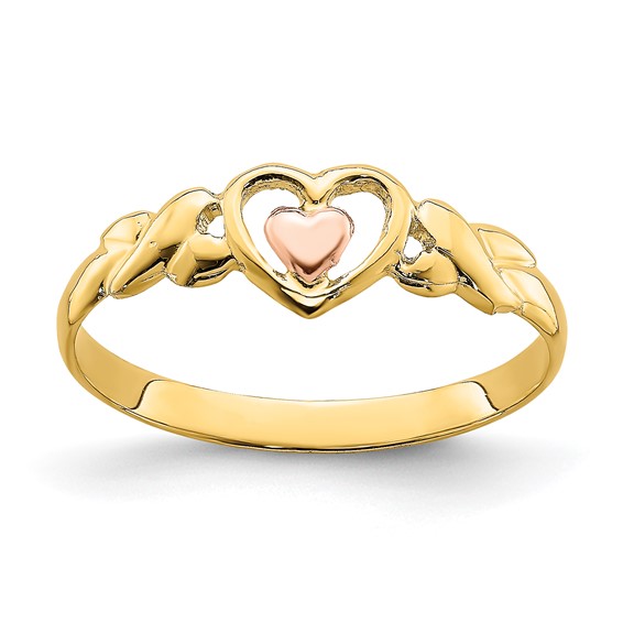 14k Two-Tone Polished Hearts Ring
