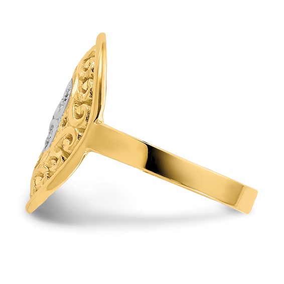 14k and White Rhodium Oval Shield and Hearts Ring