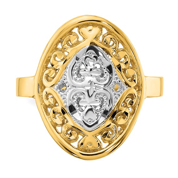 14k and White Rhodium Oval Shield and Hearts Ring