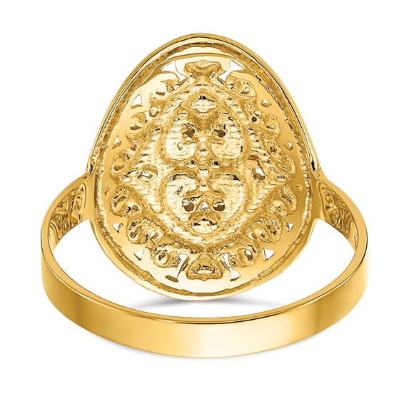 14k and White Rhodium Oval Shield and Hearts Ring