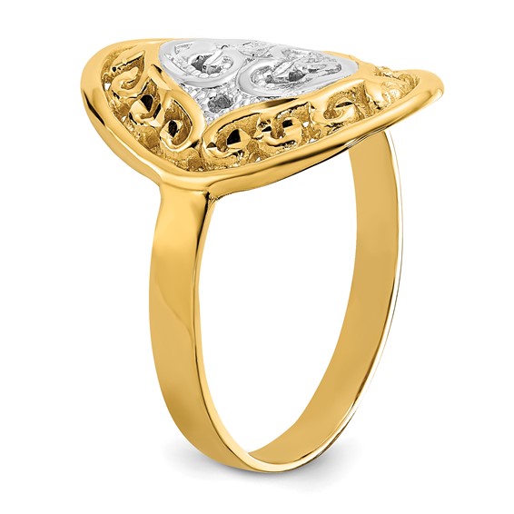 14k and White Rhodium Oval Shield and Hearts Ring