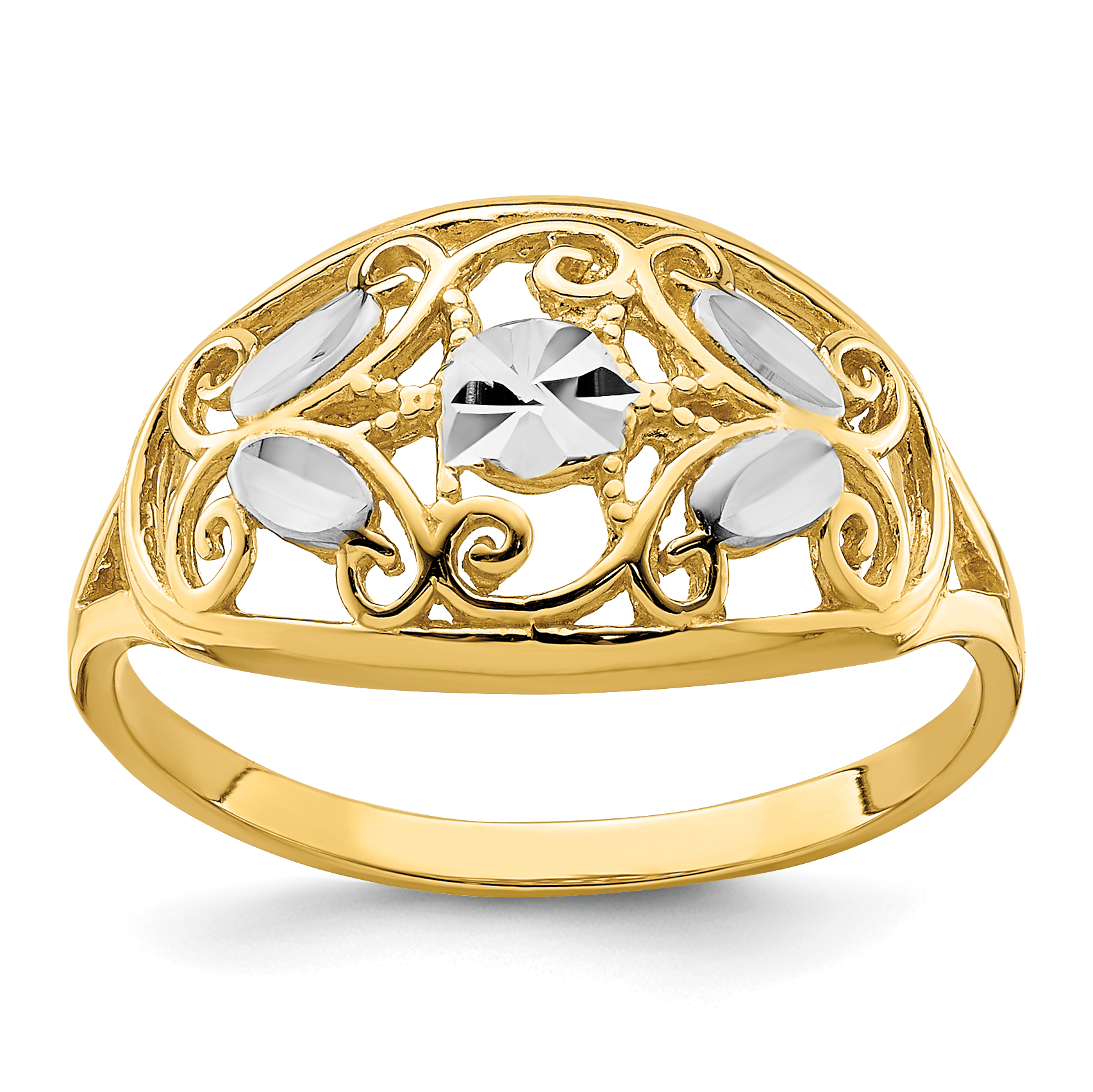 14K w/Rhodium D/C Oval Filigree Ring (R939)