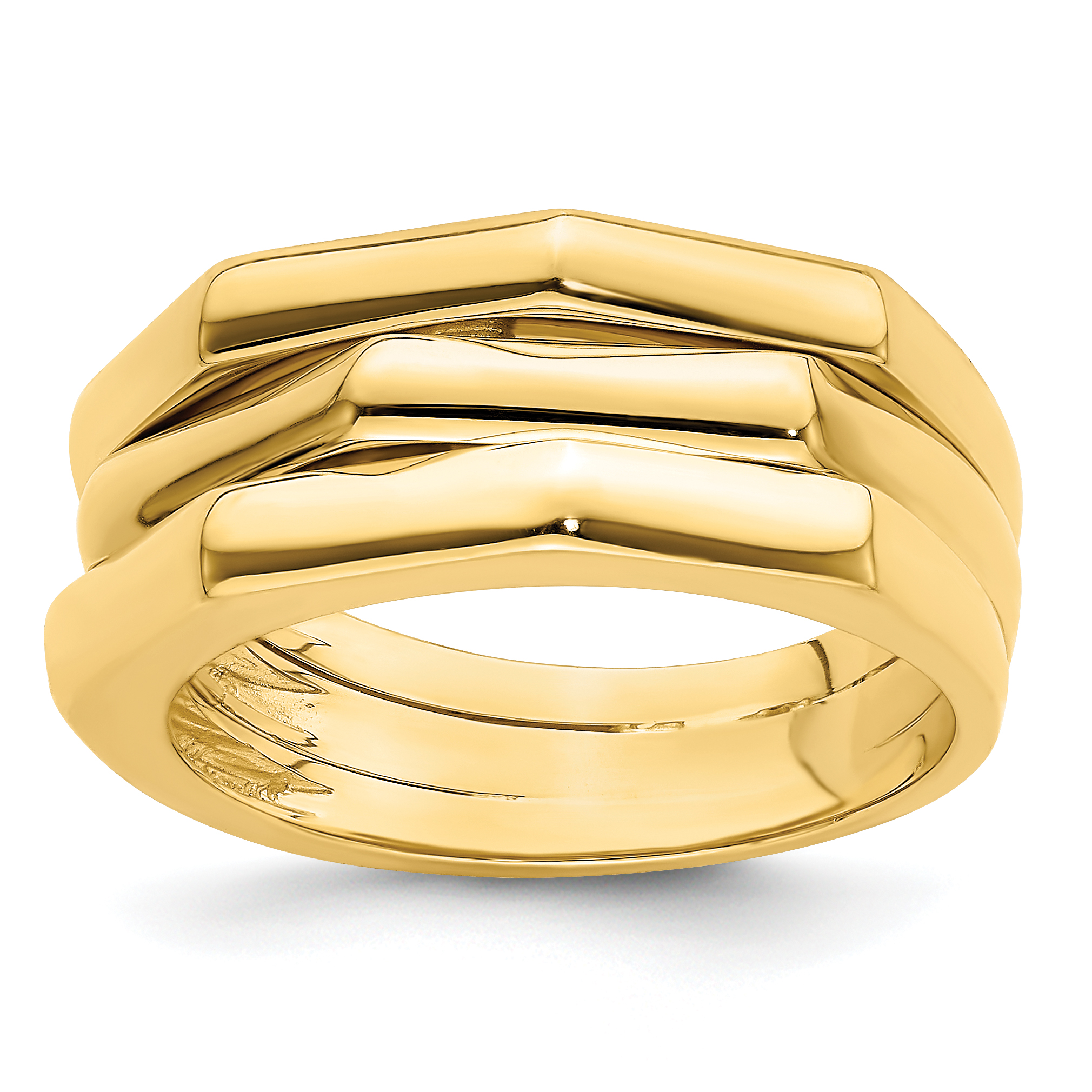 14k Polished Three Ridged Dome Ring (R943)