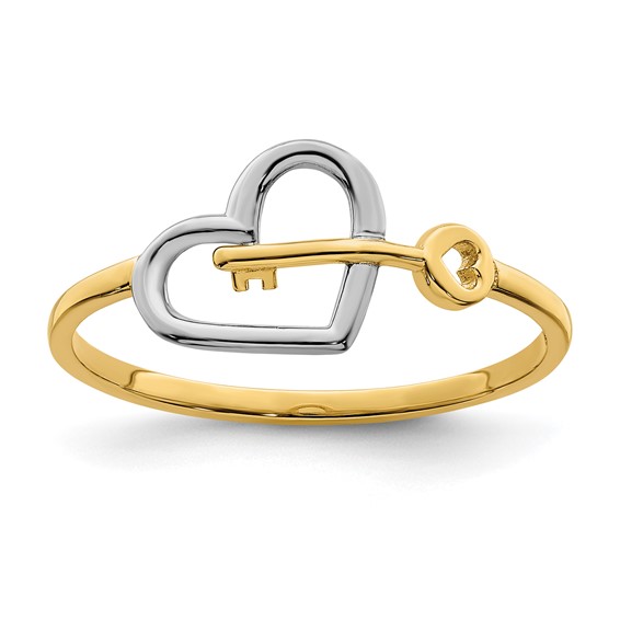 14k and White Rhodium Heart and Key Ring