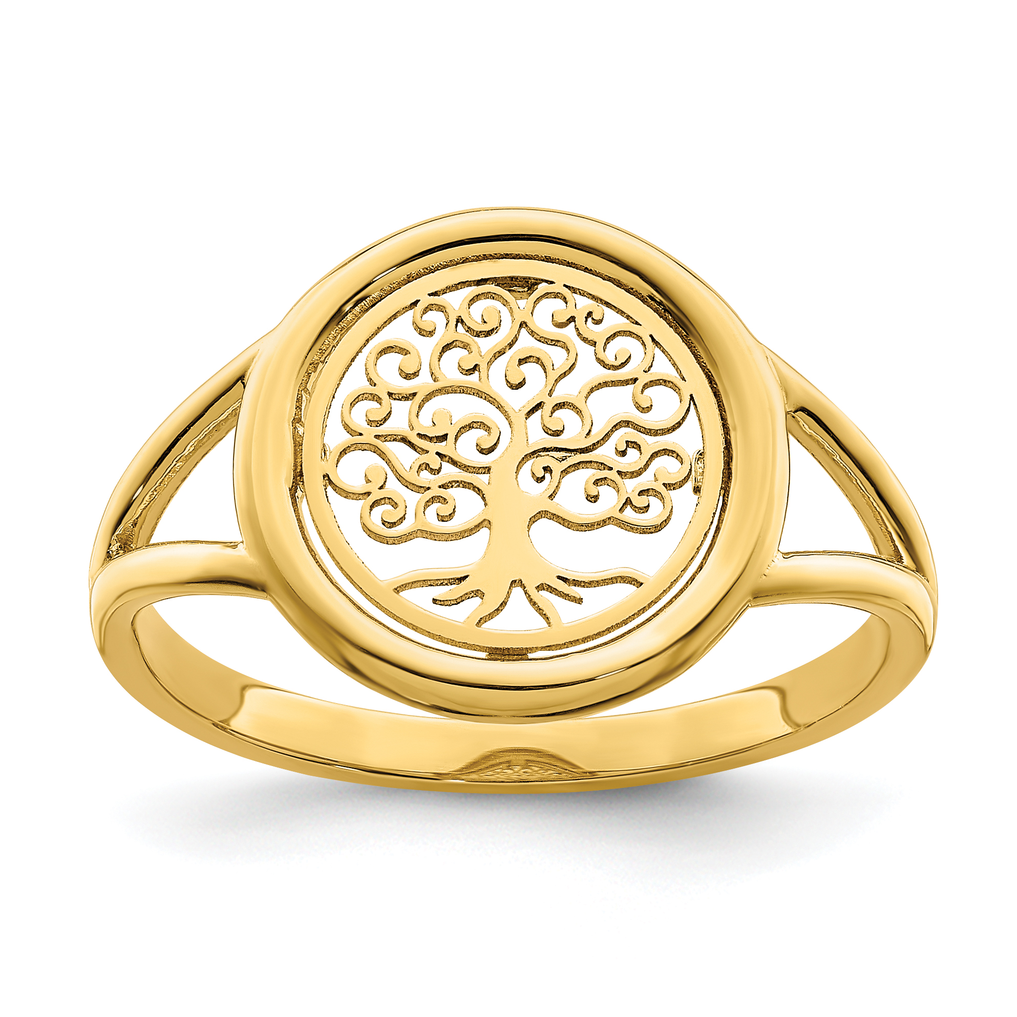 14k Polished Tree of Life in Circle Ring (R949)