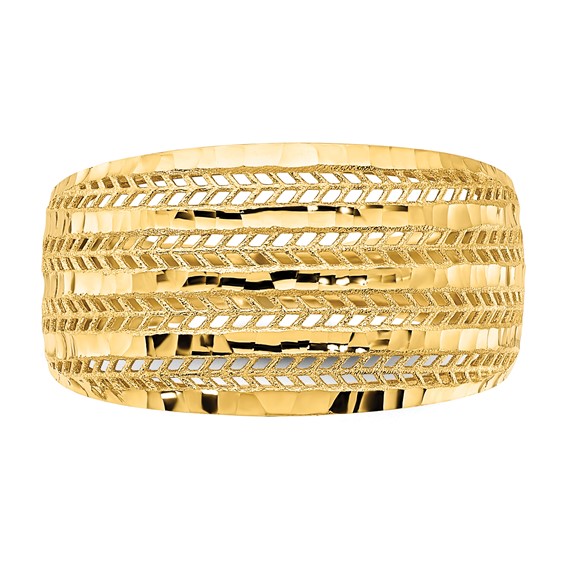 14K Polished Diamond-cut Chevron Mesh Fancy Dome Ring