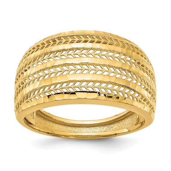 14K Polished Diamond-cut Chevron Mesh Fancy Dome Ring