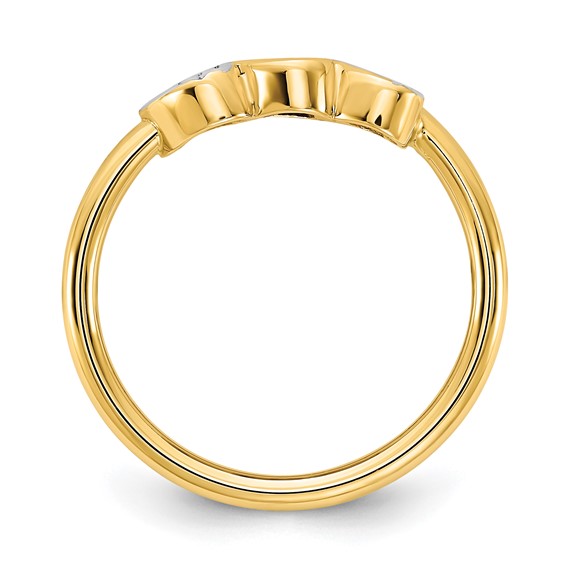 14K and White Rhodium Diamond-cut Hearts Ring