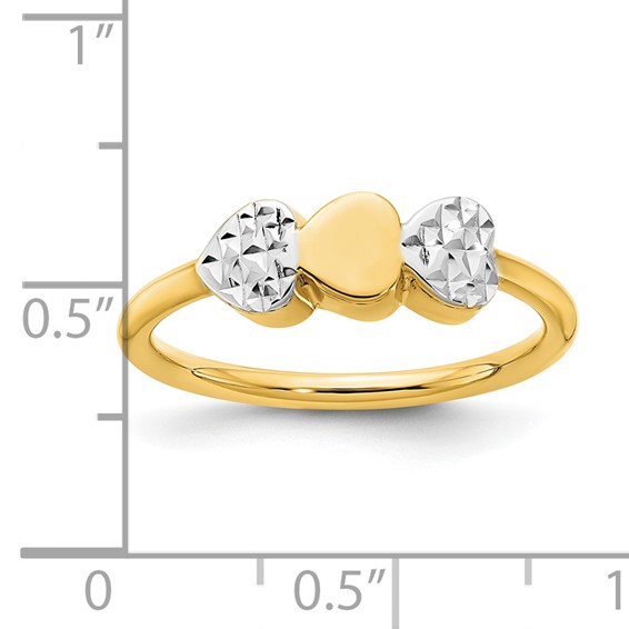 14K and White Rhodium Diamond-cut Hearts Ring