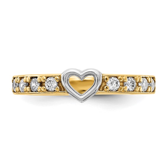 14K and White Rhodium CZ Heart Ring