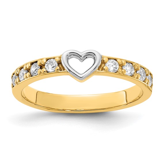 14K and White Rhodium CZ Heart Ring