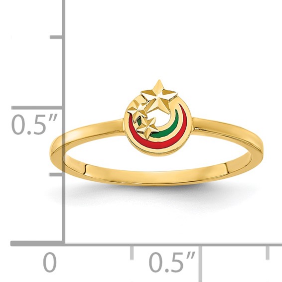 14K Red and Green Enameled with Diamond-cut Stars Ring