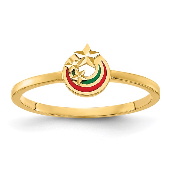 14K Red and Green Enameled with Diamond-cut Stars Ring