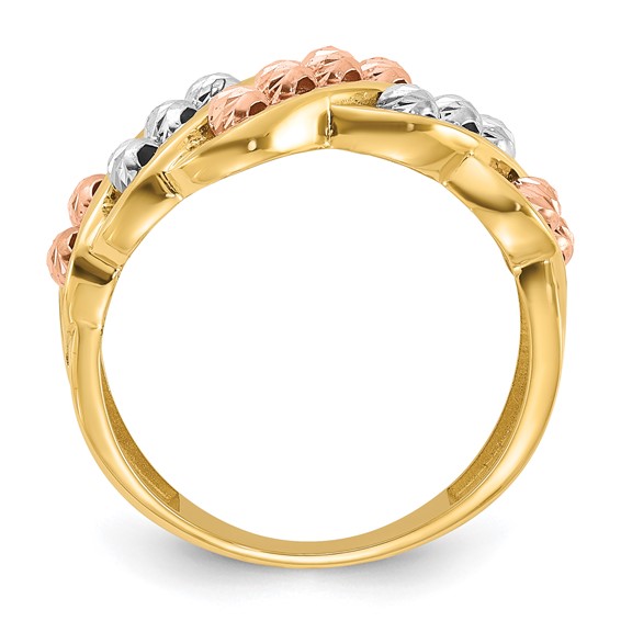14K Tri-color Polished and Diamond-cut Beads Fashion Ring