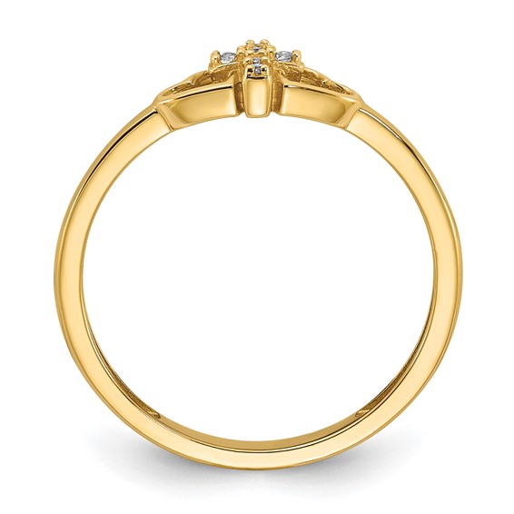 14K Polished CZ Cross and Hearts Ring