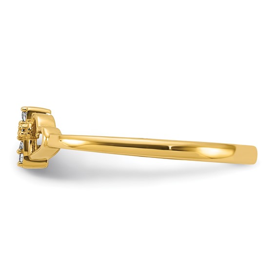 14K Polished CZ Cross and Hearts Ring