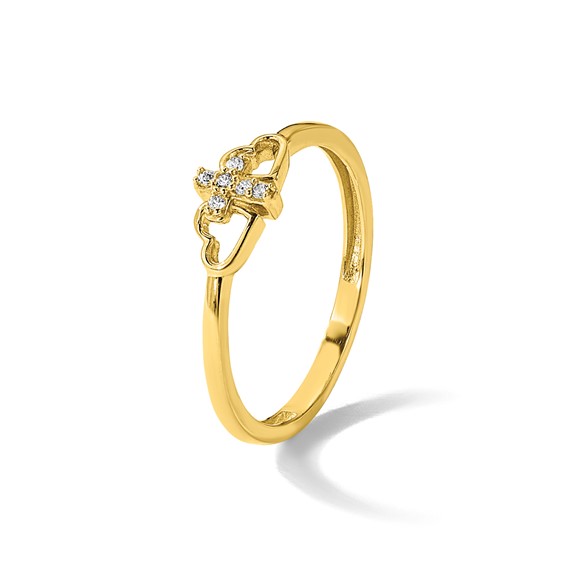 14K Polished CZ Cross and Hearts Ring