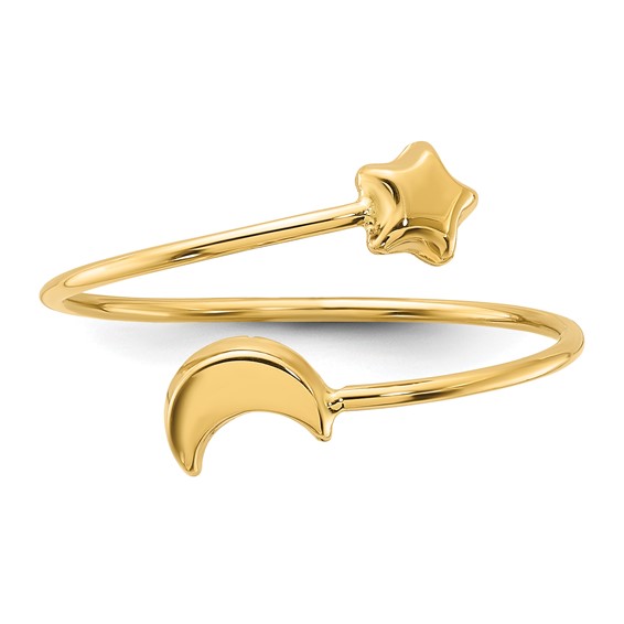 14K Polished Adjustable Moon and Star Bypass Ring