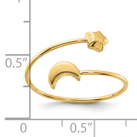 14K Polished Adjustable Moon and Star Bypass Ring