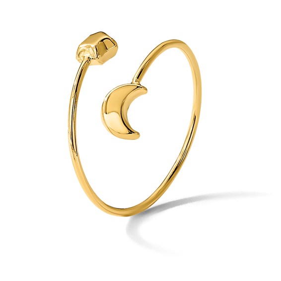 14K Polished Adjustable Moon and Star Bypass Ring