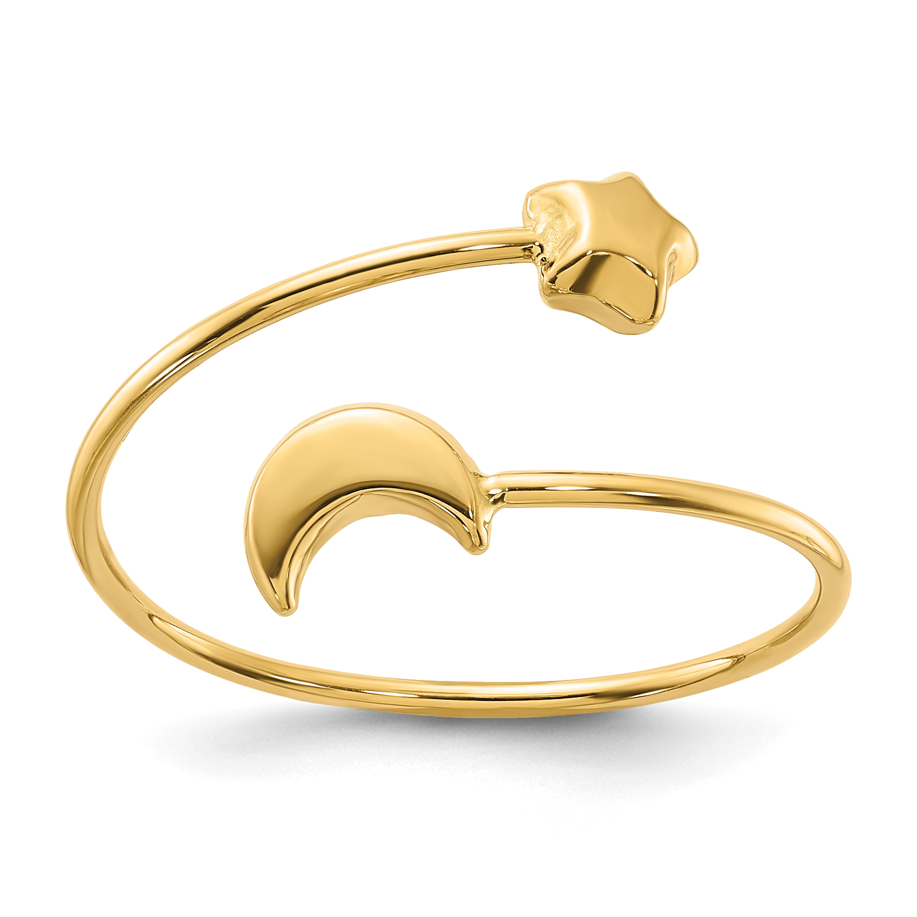 14K Polished Adjustable Moon and Star Ring (R966)
