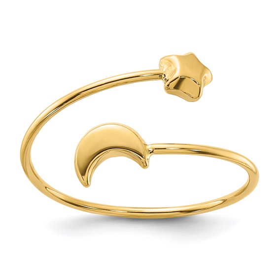 14K Polished Adjustable Moon and Star Bypass Ring
