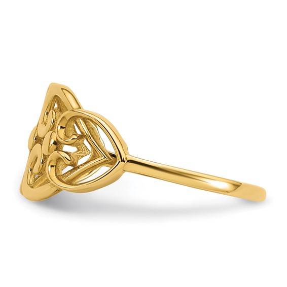 14k Polished Cut-out Fancy Hearts Design Size 7 Ring