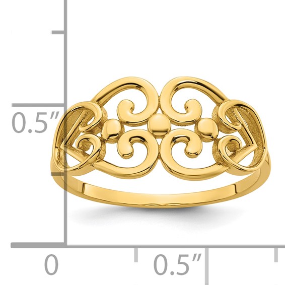 14k Polished Cut-out Fancy Hearts Design Size 7 Ring