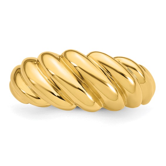 14K Polished Twisted Graduated Domed Size 7 Ring