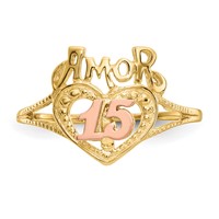 14K Two-Tone Quinceanera Amor 15 Heart Ring view 5