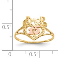 14K Two-Tone Quinceanera Amor 15 Heart Ring view 3