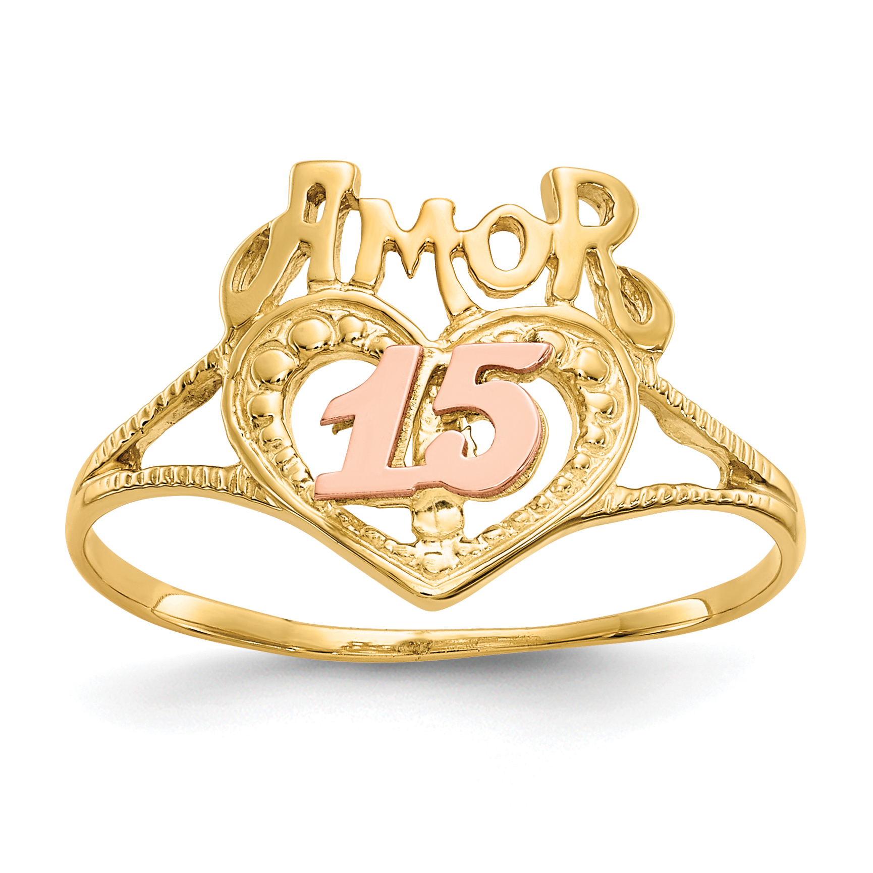 14k Two-Tone Amor 15 Heart Ring (R99)