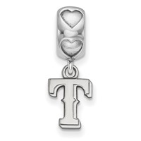 Sterling Silver Rhodium-plated LogoArt Texas Rangers T on Heart Bead view 2