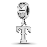 Sterling Silver Rhodium-plated LogoArt Texas Rangers T on Heart Bead view 1