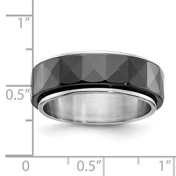 Silver-tone & Moveable Faceted Black Ceramic Polished Men's Band