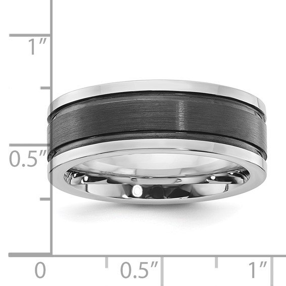 Cobalt & Black IP Plated Polished & Brushed Grooved 8mm Men's Band