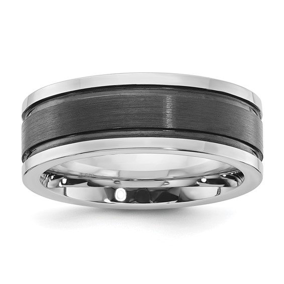 Cobalt & Black IP Plated Polished & Brushed Grooved 8mm Men's Band