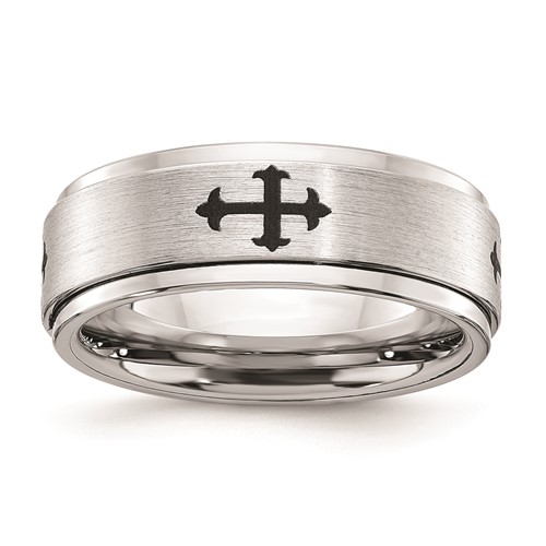Cobalt Polished & Brushed Spinner Crosses 8mm Men's Band