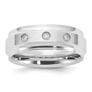 Cobalt Polished Beveled Edge Triple CZ 8mm Men's Band