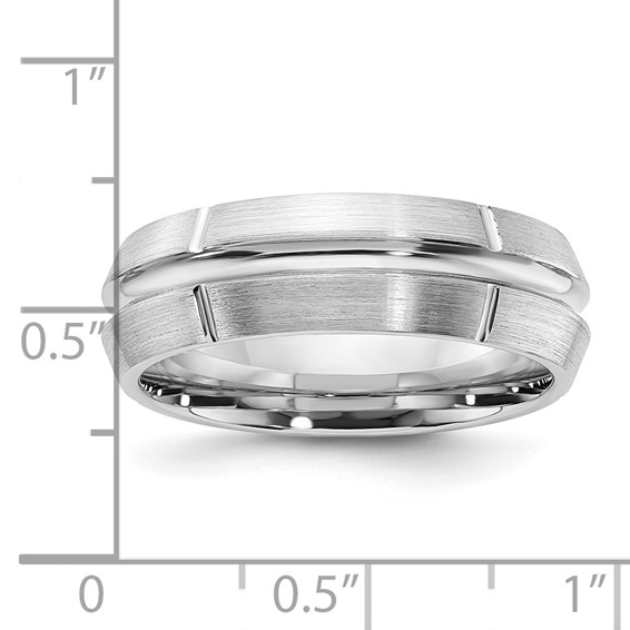 Cobalt Polished & Brushed Grooved 7mm Men's Ring